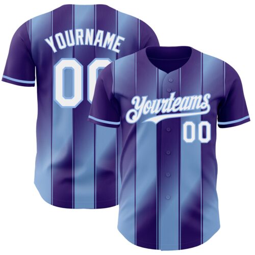 Pinstripe0126 Custom Purple White-Light Blue Gradient Classic Vertical Stripe Authentic Baseball Jersey