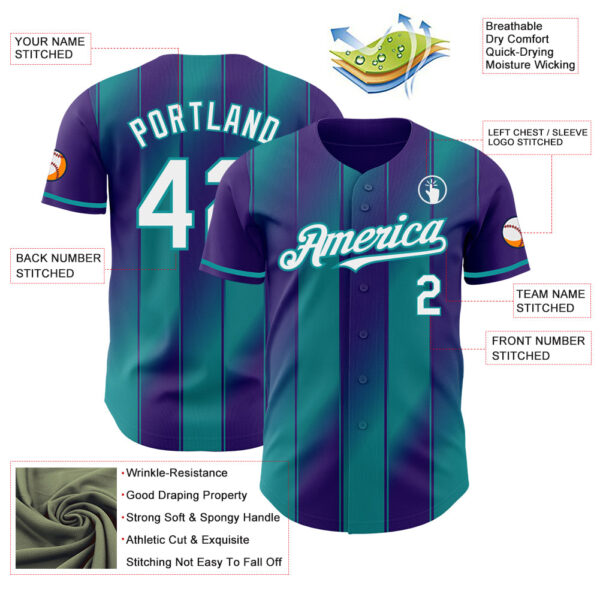 Custom Purple White-Teal Gradient Classic Vertical Stripe Authentic Baseball Jersey
