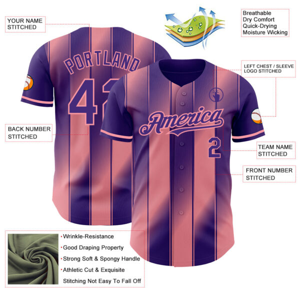 Custom Purple-Medium Pink Gradient Classic Vertical Stripe Authentic Baseball Jersey