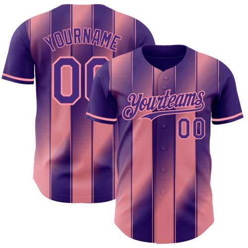 Pinstripe0129 Custom Purple-Medium Pink Gradient Classic Vertical Stripe Authentic Baseball Jersey