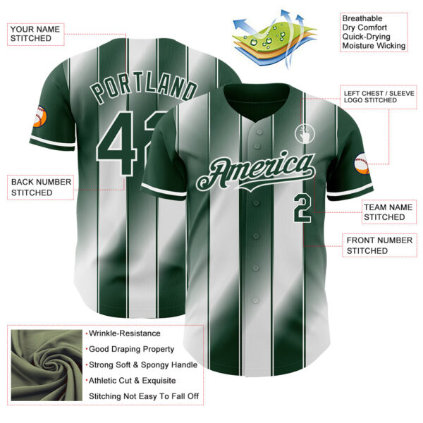 Custom Green-White Gradient Classic Vertical Stripe Authentic Baseball Jersey