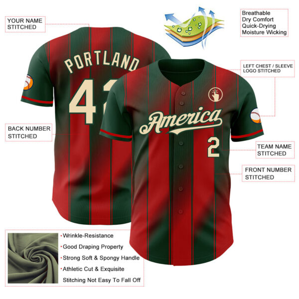 Custom Green Cream-Red Gradient Classic Vertical Stripe Authentic Baseball Jersey