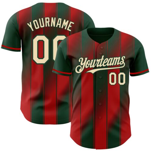 Pinstripe0131 Custom Green Cream-Red Gradient Classic Vertical Stripe Authentic Baseball Jersey