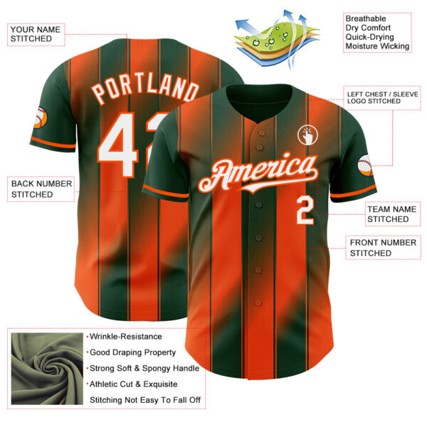 Custom Green White-Orange Gradient Classic Vertical Stripe Authentic Baseball Jersey