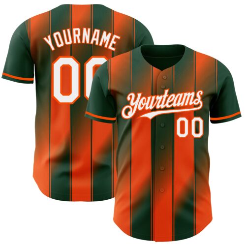 Custom Green White-Orange Gradient Classic Vertical Stripe Authentic Baseball Jersey
