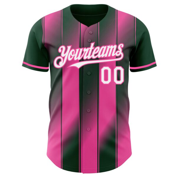 Custom Green White-Pink Gradient Classic Vertical Stripe Authentic Baseball Jersey