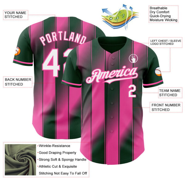 Custom Green White-Pink Gradient Classic Vertical Stripe Authentic Baseball Jersey