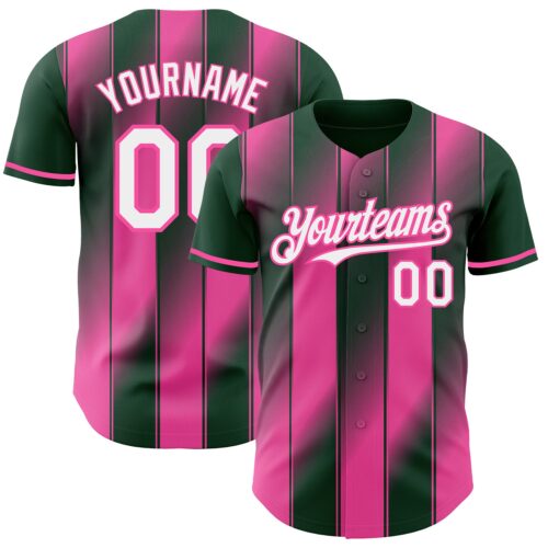 Custom Green White-Pink Gradient Classic Vertical Stripe Authentic Baseball Jersey