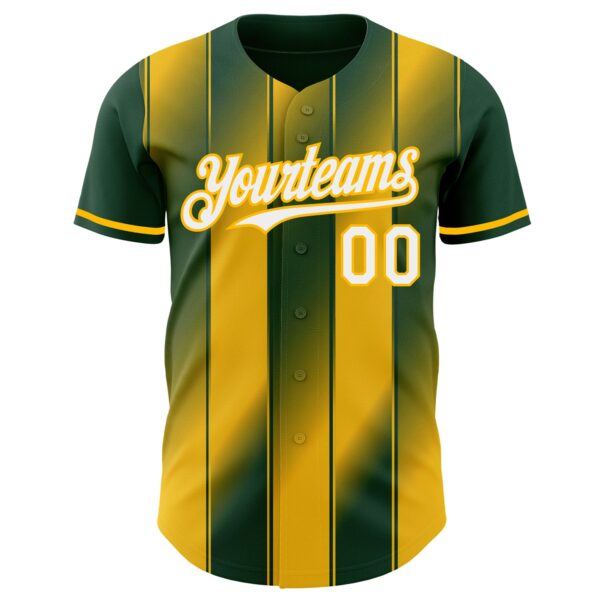 Custom Green White-Gold Gradient Classic Vertical Stripe Authentic Baseball Jersey