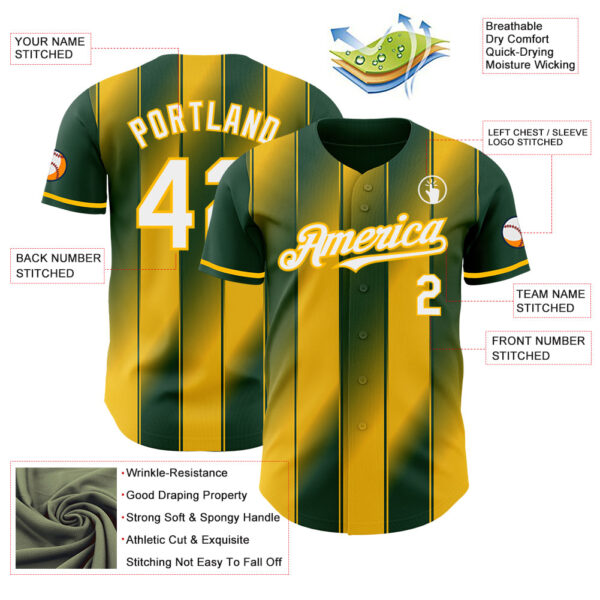 Custom Green White-Gold Gradient Classic Vertical Stripe Authentic Baseball Jersey
