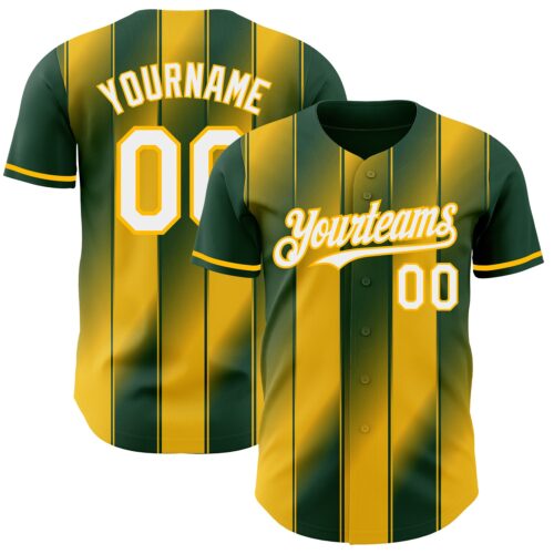 Pinstripe0134 Custom Green White-Gold Gradient Classic Vertical Stripe Authentic Baseball Jersey