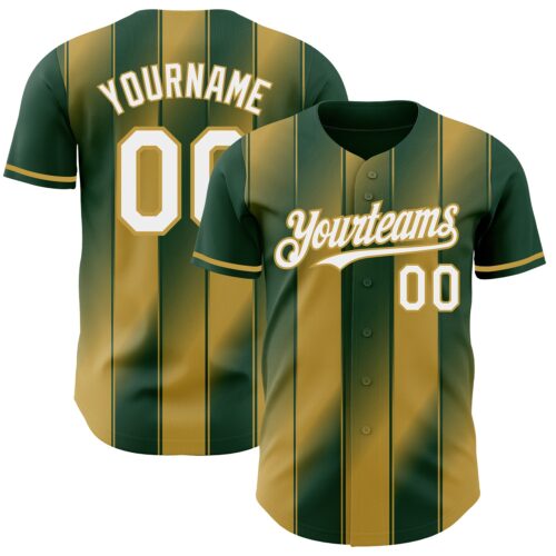 Pinstripe0135 Custom Green White-Old Gold Gradient Classic Vertical Stripe Authentic Baseball Jersey