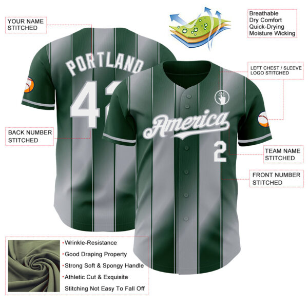 Custom Green White-Gray Gradient Classic Vertical Stripe Authentic Baseball Jersey