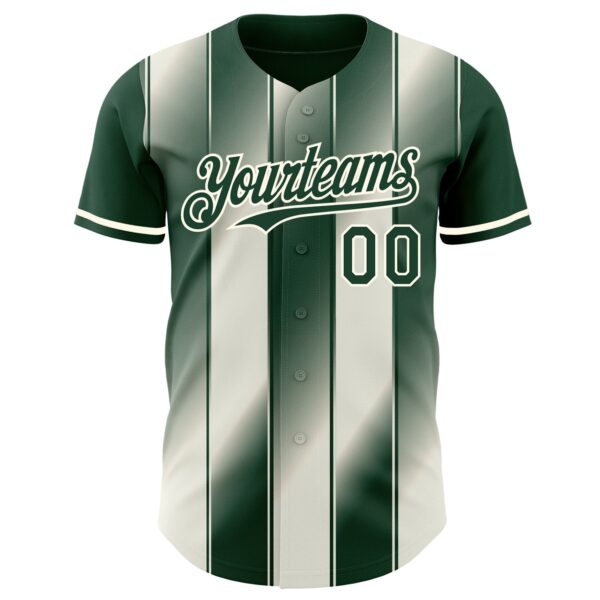 Custom Green Cream-Cream Gradient Classic Vertical Stripe Authentic Baseball Jersey