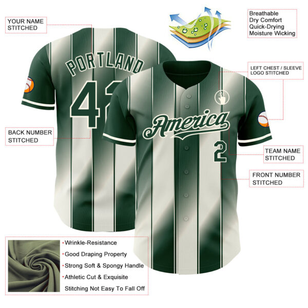 Custom Green Cream-Cream Gradient Classic Vertical Stripe Authentic Baseball Jersey