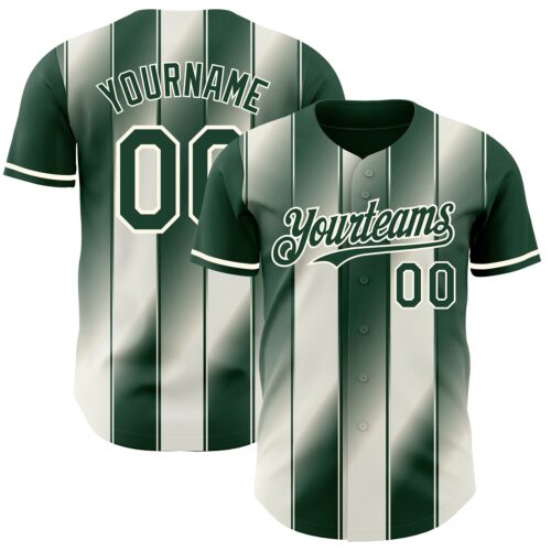 Pinstripe0137 Custom Green Cream-Cream Gradient Classic Vertical Stripe Authentic Baseball Jersey
