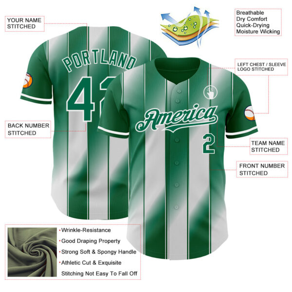 Custom Kelly Green-White Gradient Classic Vertical Stripe Authentic Baseball Jersey