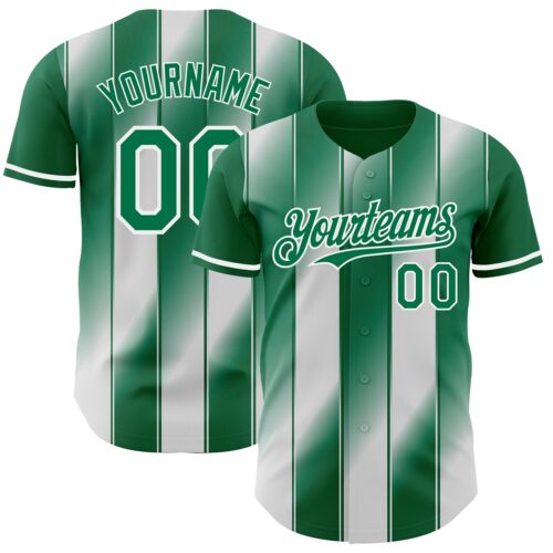 Custom Kelly Green-White Gradient Classic Vertical Stripe Authentic Baseball Jersey