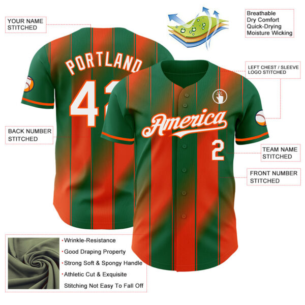 Custom Kelly Green White-Orange Gradient Classic Vertical Stripe Authentic Baseball Jersey