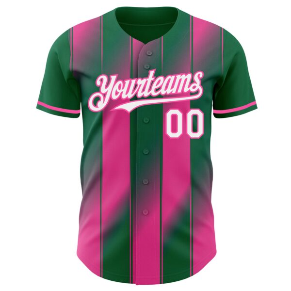 Custom Kelly Green White Pink-Pink Gradient Classic Vertical Stripe Authentic Baseball Jersey