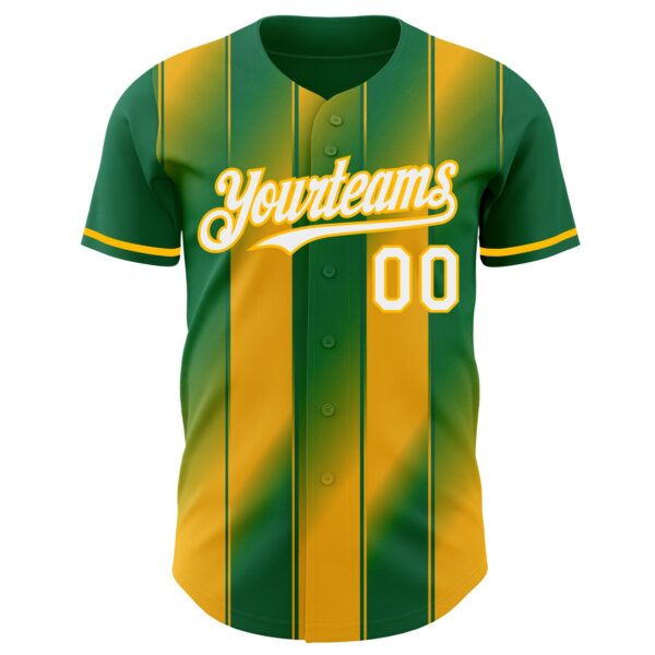 Custom Kelly Green White-Gold Gradient Classic Vertical Stripe Authentic Baseball Jersey