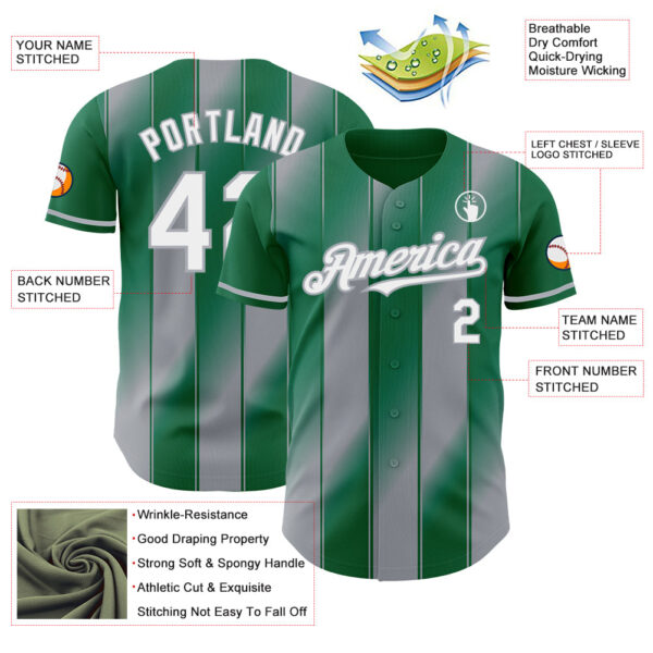 Custom Kelly Green White-Gray Gradient Classic Vertical Stripe Authentic Baseball Jersey