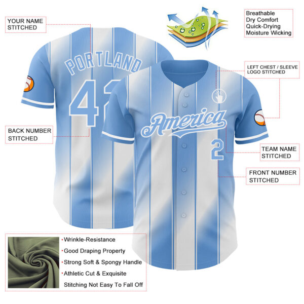 Custom Light Blue-White Gradient Classic Vertical Stripe Authentic Baseball Jersey