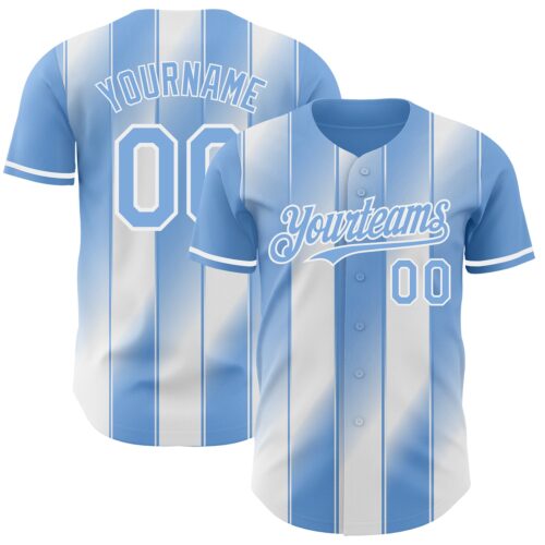 Pinstripe0145 Custom Light Blue-White Gradient Classic Vertical Stripe Authentic Baseball Jersey