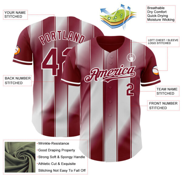 Custom Crimson-White Gradient Classic Vertical Stripe Authentic Baseball Jersey
