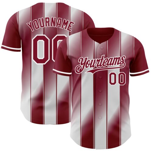 Pinstripe0146 Custom Crimson-White Gradient Classic Vertical Stripe Authentic Baseball Jersey
