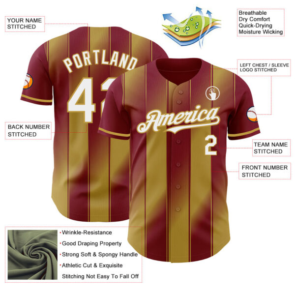 Custom Crimson White-Old Gold Gradient Classic Vertical Stripe Authentic Baseball Jersey