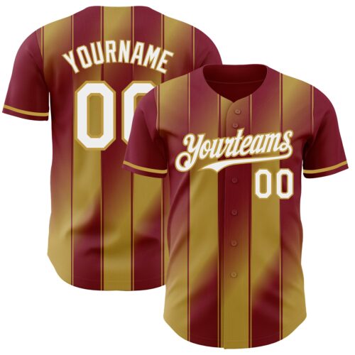 Pinstripe0147 Custom Crimson White-Old Gold Gradient Classic Vertical Stripe Authentic Baseball Jersey