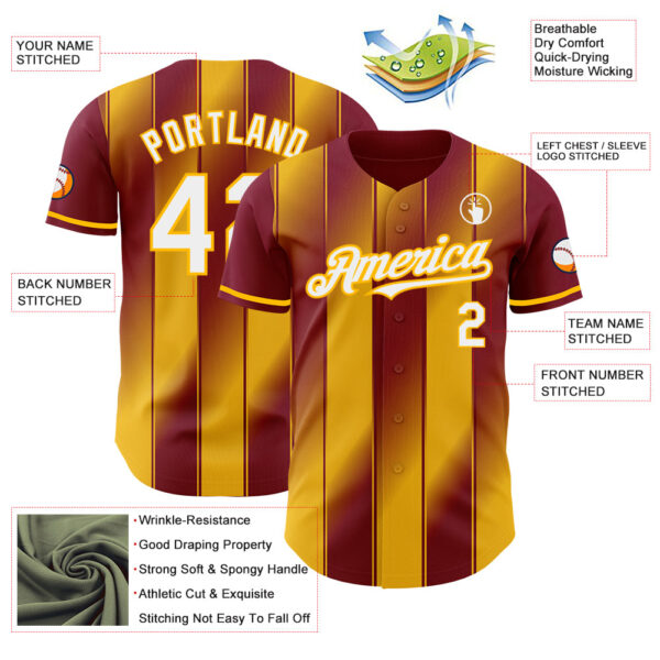 Custom Crimson White-Gold Gradient Classic Vertical Stripe Authentic Baseball Jersey