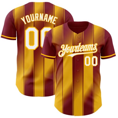 Pinstripe0148 Custom Crimson White-Gold Gradient Classic Vertical Stripe Authentic Baseball Jersey