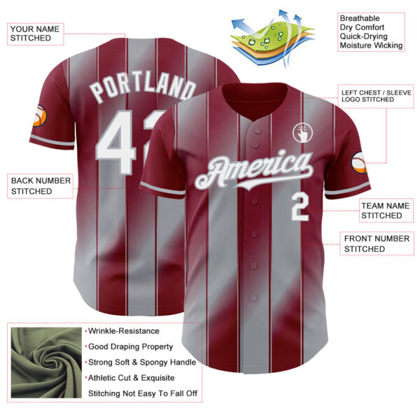 Custom Crimson White-Gray Gradient Classic Vertical Stripe Authentic Baseball Jersey