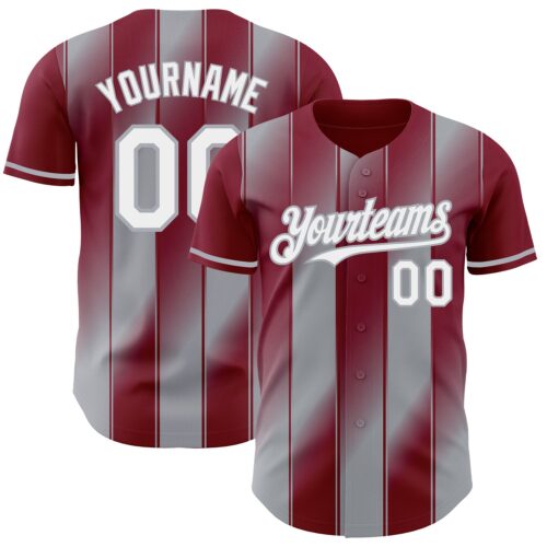 Pinstripe0149 Custom Crimson White-Gray Gradient Classic Vertical Stripe Authentic Baseball Jersey