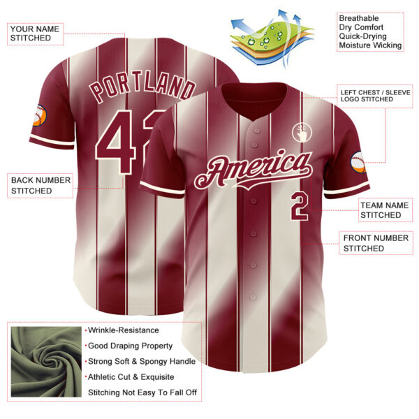 Custom Crimson Cream-Cream Gradient Classic Vertical Stripe Authentic Baseball Jersey