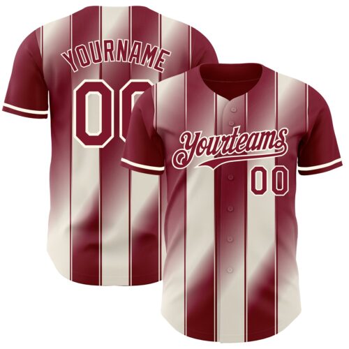 Pinstripe0150 Custom Crimson Cream-Cream Gradient Classic Vertical Stripe Authentic Baseball Jersey