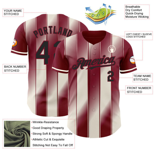 Custom Crimson Black-Cream Gradient Classic Vertical Stripe Authentic Baseball Jersey