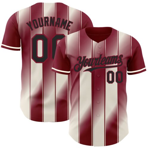 Pinstripe0151 Custom Crimson Black-Cream Gradient Classic Vertical Stripe Authentic Baseball Jersey