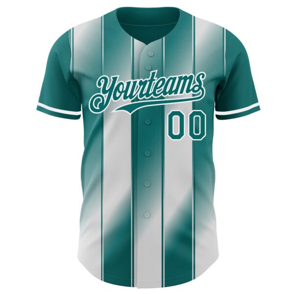 Custom Teal-White Gradient Classic Vertical Stripe Authentic Baseball Jersey
