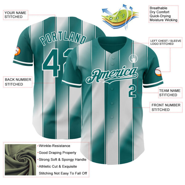 Custom Teal-White Gradient Classic Vertical Stripe Authentic Baseball Jersey