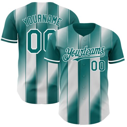 Custom Teal-White Gradient Classic Vertical Stripe Authentic Baseball Jersey