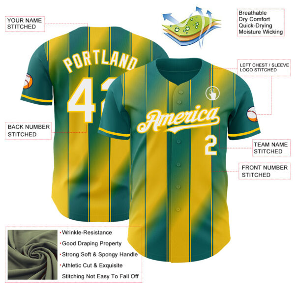 Custom Teal White-Yellow Gradient Classic Vertical Stripe Authentic Baseball Jersey