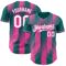 Custom Teal White-Pink Gradient Classic Vertical Stripe Authentic Baseball Jersey