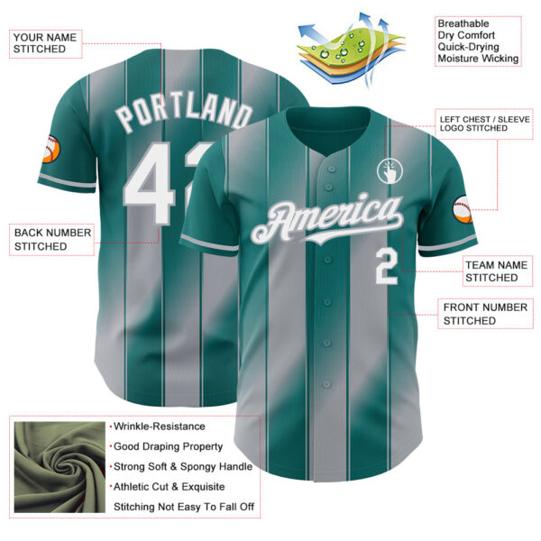 Custom Teal White-Gray Gradient Classic Vertical Stripe Authentic Baseball Jersey