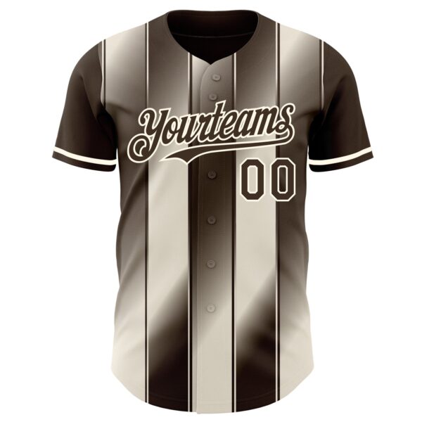 Custom Brown Cream-Cream Gradient Classic Vertical Stripe Authentic Baseball Jersey