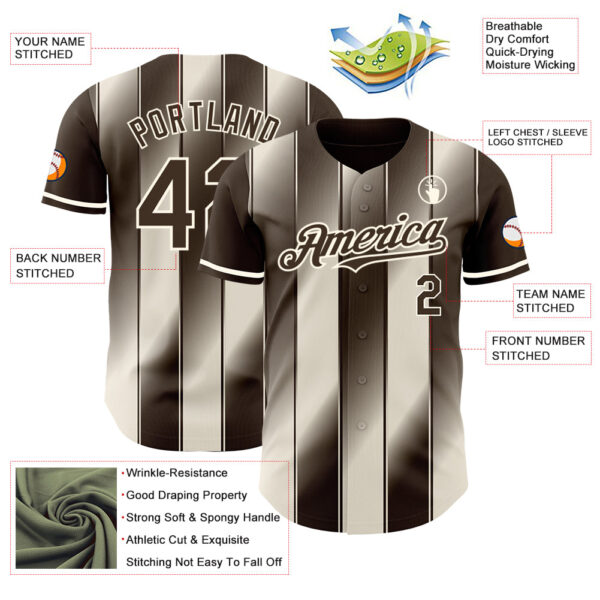 Custom Brown Cream-Cream Gradient Classic Vertical Stripe Authentic Baseball Jersey