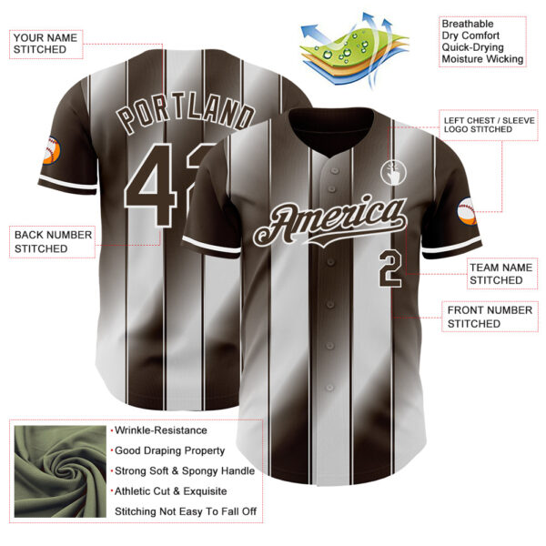 Custom Brown-White Gradient Classic Vertical Stripe Authentic Baseball Jersey