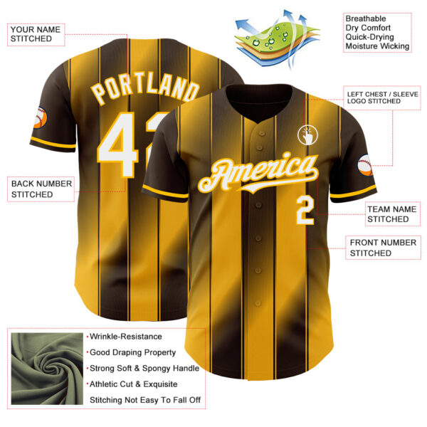 Custom Brown White-Gold Gradient Classic Vertical Stripe Authentic Baseball Jersey